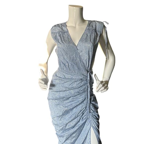 VERONICA BEARD Teagan Floral Silk Dress - Ruched MIDI Blue and white Small 4 - Picture 8 of 13